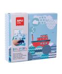 Apli Kids Juego de Gomets Barco - 8 Laminas Ilustradas de 200G - 8 Hojas de Gomets Removibles Geometricos - Libro Guia con