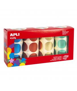 Apli Gomets Redondos Metalizados Ø 33mm - Pack de 4 Rollos (Amarillo, Azul, Rojo y Verde) - 2256 Gomets en Total - Hojas Pretroq