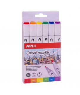 Apli Street Markers Rotuladores de Doble Punta - Puntas de 1mm y 6mm - Tinta de Base Alcohol - Multifuncionales para Dibujar,