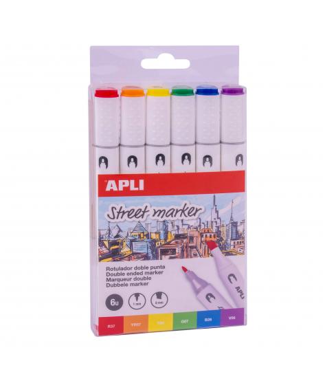 Apli Street Markers Rotuladores de Doble Punta - Puntas de 1mm y 6mm - Tinta de Base Alcohol - Multifuncionales para Dibujar, Pi