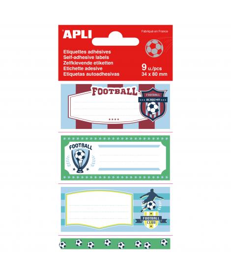 Apli Etiquetas Adhesivas Escolares Futbol - Tamaño 81x36mm - 9 Etiquetas por Bolsa - Adhesivo Permanente de Alta Calidad - Diseñ