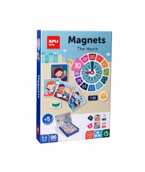 Apli Juego Magnetico Aprende las Horas - 1 Escenario Imantado 28 x 18 cm - 96 Fichas con las Partes del Reloj