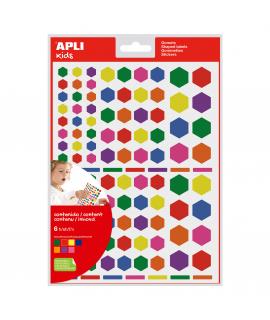 Apli Gomets Hexagonales Removibles - 3 Tamaños Surtidos - 624 Gomets por Bolsa - Desarrollo de Habilidades y Creatividad - Color