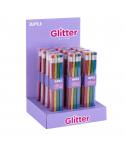 Apli Glitter Collection Lapices de Grafito con Goma - 2mm HB - 12 Packs de 8 Lapices - 8 Colores Purpurina - Expositor 160x270x1