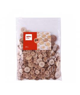 Apli Kids Bolsa de 400 Botones de Madera Natural - Tamaños 10mm, 15mm, 20mm, 25mm, 30mm