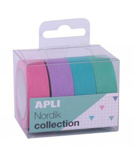 Apli Nordik Pack con 4 Cintas Adhesivas de Papel Washi 15mmx10m - Decoracion y Manualidades - Colores Surtidos