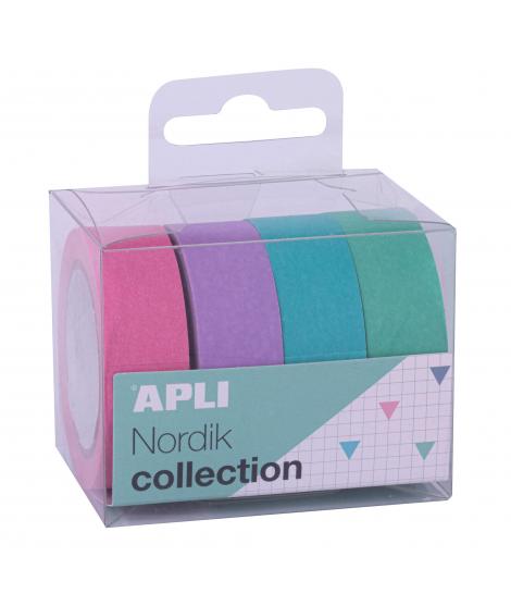 Apli Pack Cintas Adhesivas de Papel Washi - 4 U - Tonos Nordik - Decorativas y Reutilizables - Multicolor