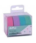 Apli Nordik Pack con 4 Cintas Adhesivas de Papel Washi 15mmx10m - Decoracion y Manualidades - Colores Surtidos