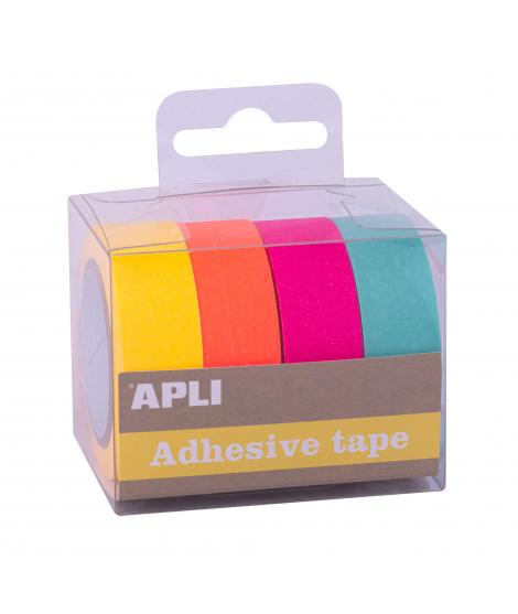 Apli Pack Cintas Adhesivas de Papel Washi - 4 U - Tonos Fluor - Decoracion y Manualidades - Multicolor