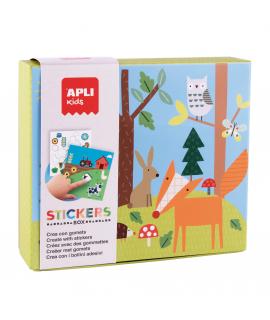 Apli Juego de Gomets Bosque - 8 Laminas Ilustradas de 200G - Gomets Removibles Geometricos en Distintos Colores - Libro Guia con