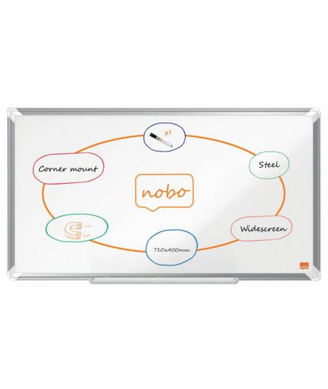 Nobo Premium Plus Pizarra Magnetica de Acero Lacado Panoramica 710x400mm - Montaje en Esquina - Blanco