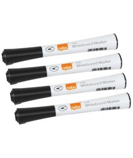 Nobo Pack de 4 Rotuladores para Pizarra Blanca - Punta Fina 1mm - Tinta con Poco Olor - Color Negro