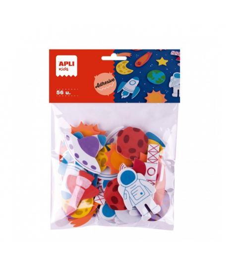 Apli Kids Bolsa de 56 Formas de Goma EVA Adhesivas Tematica Espacio - 14 Diseños Diferentes - Medidas de 3 a 6cm - Colores Surti