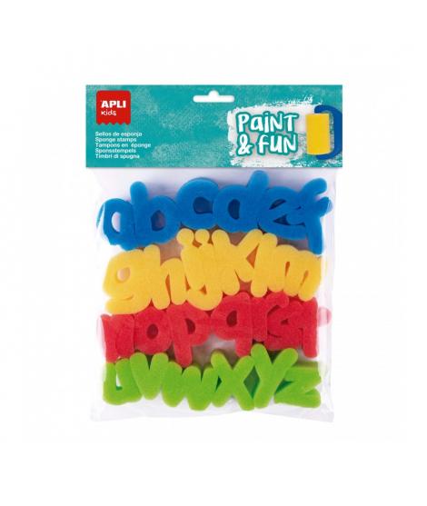 Apli Kids Paint & Fun Pack de 26 Sellos de Esponja Modelo abc para Estampacion - Formas de Letras Minisculas - Colores Surtidos