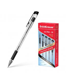 Erichkrause Boligrafo Ultra-30 - Recargable con Punta Fina Fine Tip - Cuerpo Transparente con Agarre de Goma - Tinta Color Negro