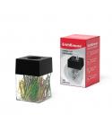 Erichkrause Dispensador Magnetico de Clips - Compacto y Elegante - Incluye 100 Clips de Colores - Color Transparente/Negro