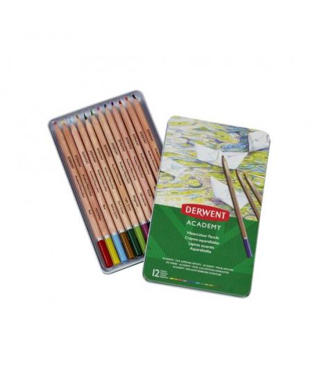 Derwent Academy Pack de 12 Lapices Acuarelables - Flexibilidad de la Acuarela - Cuerpos de Madera Natural - Faciles de Usar - Pi