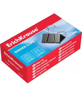 Erichkrause Pack de 12 Pinzas para Papeles 15mm - Capacidad hasta 55 hojas - Alambre de Acero de Alta Calidad - Color Negro