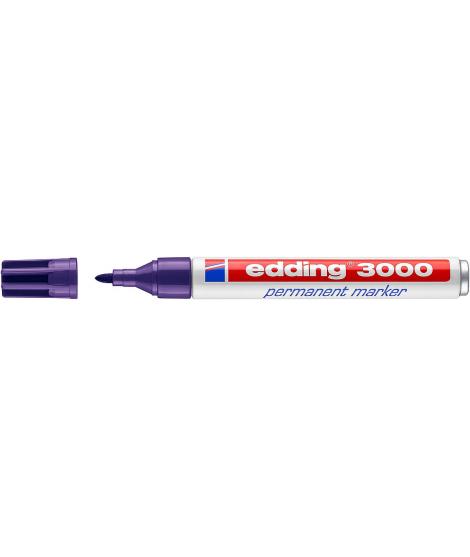 Edding 3000 Rotulador Permanente - Punta Redonda de 1.5mm - Trazo entre 1.5 y 3mm - Recargable - Secado Rapido - Color Violeta