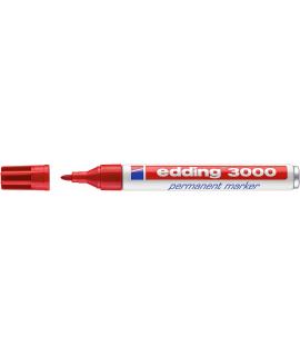 Edding 3000 Rotulador Permanente - Punta Redonda de 1.5mm - Trazo entre 1.5 y 3mm - Recargable - Secado Rapido - Color Rojo