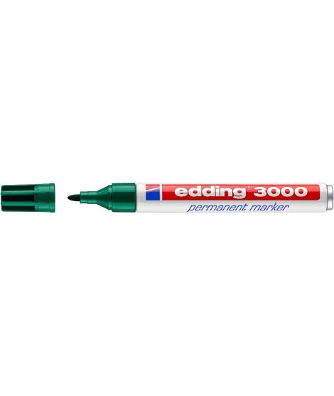 Edding 3000 Rotulador Permanente - Punta Redonda de 1.5mm - Trazo entre 1.5 y 3mm - Recargable - Secado Rapido - Color Verde