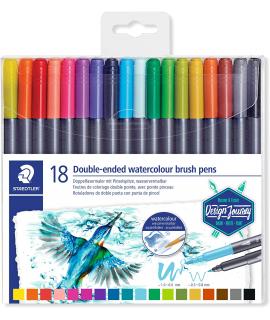 Staedtler 3001 Pack de 18 Rotuladores Acuarelables de Doble Punta - Colores Surtidos