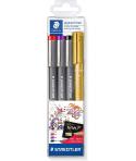 Staedtler Pigment Liner 308 Pack de 4 Rotuladores Calibrados - Trazo 0.5mm - Secado Rapido - Colores Surtidos