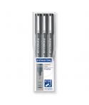 Staedtler Pigment Liner 308 Pack de 3 Rotuladores de Punta Fina - Punta Larga - Secado Rapido - Color Negro