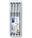 Staedtler Pigment Liner 308 Pack de 4 Rotuladores de Punta Fina - Punta Larga - Secado Rapido - Color Negro