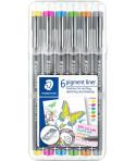 Staedtler Pigment Liner 308 Pack de 6 Rotuladores Calibrados - Trazo 0.3mm - Secado Rapido - Colores Surtidos