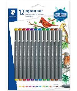 Staedtler Pigment Liner 308 Pack de 12 Rotuladores Calibrados - Trazo 0.5mm - Secado Rapido - Colores Surtidos