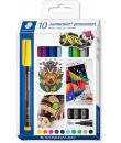 Staedtler Lumocolor 317 Pack de 10 Rotuladores Permanentes - Punta Media Redonda - Trazo 1mm Aprox - Capuchon con Clip -