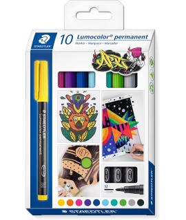 Staedtler Lumocolor 317 Pack de 10 Rotuladores Permanentes - Punta Media Redonda - Trazo 1mm Aprox - Capuchon con Clip -