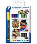 Staedtler Lumocolor 317 Pack de 10 Rotuladores Permanentes - Punta Media Redonda - Trazo 1mm Aprox - Capuchon con Clip -