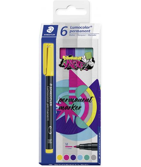 Staedtler Lumocolor 317 Pack de 6 Rotuladores Permanentes - Punta Media Redonda - Trazo 1mm Aprox - Capuchon con Clip - Secado