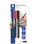 Staedtler Lumocolor Permanent Pen 317 Pack de 3 Rotuladores Permanentes - Trazo de 1mm Aprox - Secado Rapido - Colores Surtidos