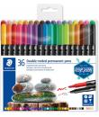 Staedtler 3187 Pack de 36 Rotuladores Permanentes de Doble Punta - Resistente al Agua - Secado Rapido - Colores Surtidos