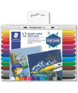 Staedtler 3190 Pack de 12 Rotuladores de Doble Punta para Textil - Colores Surtidos