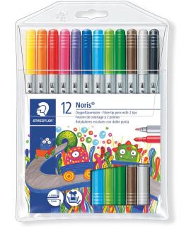 Staedtler Noris 320 Pack de 12 Rotuladores de Doble Punta - Resistente a la Presion - Colores Surtidos