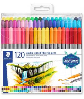 Staedtler 3200 Pack de 120 Rotuladores de Doble Punta - Resistente a la Presion - Colores Surtidos