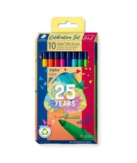 Staedtler Triplus Color 323 Pack de 10 Rotuladores de Punta Fina - Trazo 1mm Aprox - Tinta Base de Agua - Colores Surtidos