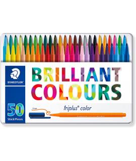 Staedtler Triplus Color 323 Pack de 50 Rotuladores de Punta Fina - Trazo 1mm Aprox - Tinta Base de Agua - Colores Surtidos