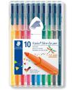 Staedtler Triplus Color 323 Pack de 10 Rotuladores de Punta Fina - Trazo de 1mm Aprox - Tinta Base de Agua - Colores Surtidos