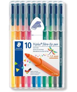 Staedtler Triplus Color 323 Pack de 10 Rotuladores de Punta Fina - Trazo de 1mm Aprox - Tinta Base de Agua - Colores Surtidos