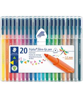 Staedtler Triplus Color 323 Pack de 20 Rotuladores de Punta Fina - Trazo 1mm Aprox - Tinta Base de Agua - Colores Surtidos