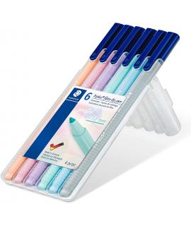 Staedtler Triplus Color 323 Pack de 6 Rotuladores de Punta Fina - Trazo 1mm Aprox - Tinta Base de Agua - Colores Surtidos