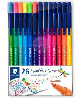 Staedtler Triplus Color 323 Pack de 26 Rotuladores de Punta Fina - Trazo 1mm Aprox - Tinta Base de Agua - Colores Surtidos