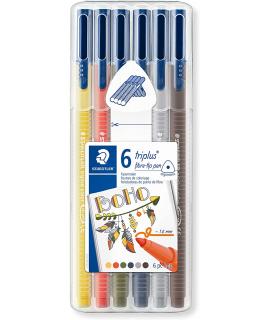 Staedtler Triplus Color 323 Pack de 6 Rotuladores de Punta Fina - Trazo 1mm Aprox - Tinta Base de Agua - Colores Surtidos