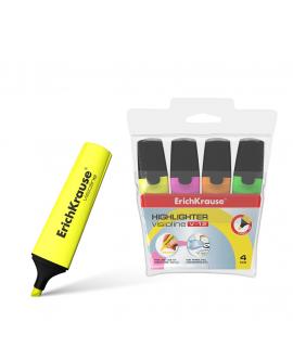 Erichkrause Visioline V-12 Pack de 4 Marcadores Fluorescentes - Punta Biselada - Tinta a Base de Agua - Colores Naranja, Rosa, V