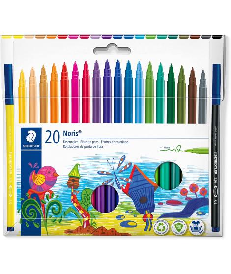 Staedtler 326 Pack de 20 Rotuladores Punta de Fibra - Trazo 1.0mm Aprox - Resistente a la Presion - Tinta a Base de Agua Antisec